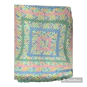 Handmade Crochet Granny Square Baby Blanket 46x19 Boho Stroller Throw